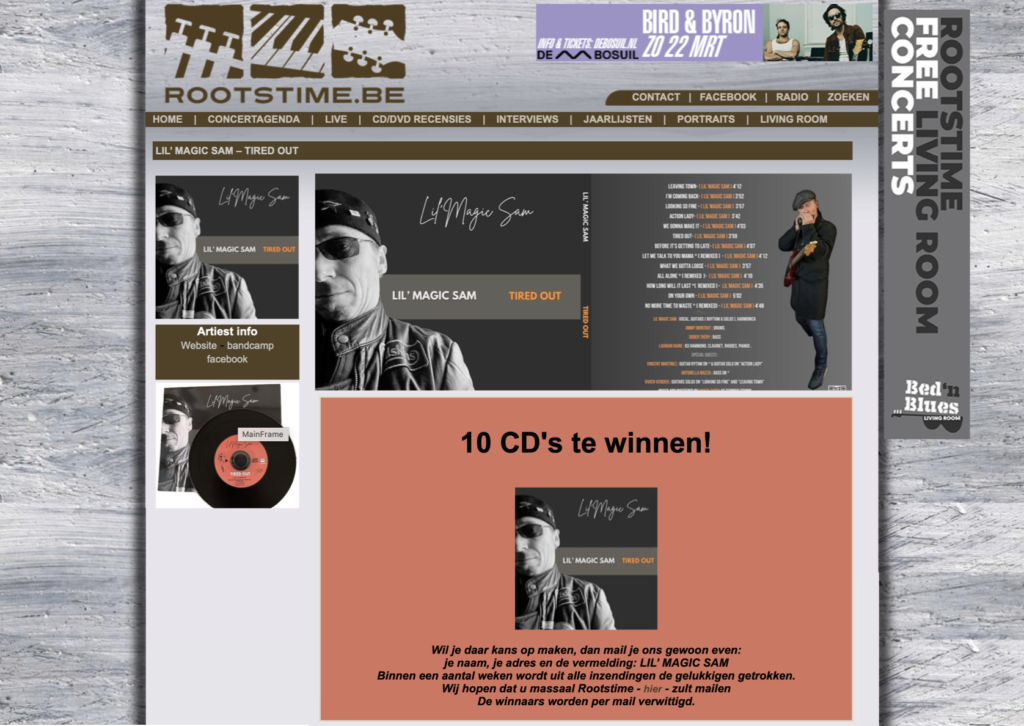 Lil'MAGIC SAM- ROOTSTIME REVIEW ALBUM "TIRED OUT"