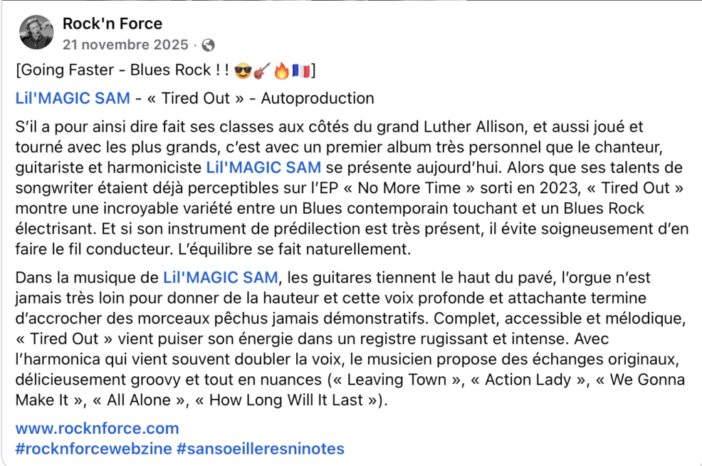 ROCK'N FORCE Lil'MAGIC SAM "TIRED OUT" ALBUM REVIEW